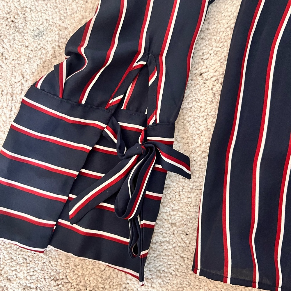 Moa Moa Navy Striped Flowy Wrap Top - Picture 4 of 4